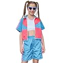 Perfashion Girls Summer 2 Piece Outfits 80s 90s Tracksuit Windbreaker &amp; Short Sets Hip Hop Dance 4-13Y