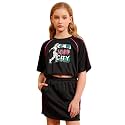 Perfashion Girls Summer 2 Piece Outfits 80s 90s Tracksuit Windbreaker &amp; Short Sets Hip Hop Dance 4-13Y