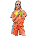Perfashion Girls Summer 2 Piece Outfits 80s 90s Tracksuit Windbreaker &amp; Short Sets Hip Hop Dance 4-13Y
