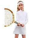 Perfashion Girls Tennis Dress 1/4 Zip Golf Outfit Built-in Bra & Shorts Pickleball Athletic Dress Workout Pockets 4-13Y