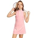 Perfashion Girls Tennis Dress 1/4 Zip Golf Outfit Built-in Bra &amp; Shorts Pickleball Athletic Dress Workout Pockets 4-13Y