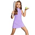 Perfashion Girls Tennis Dress 1/4 Zip Golf Outfit Built-in Bra &amp; Shorts Pickleball Athletic Dress Workout Pockets 4-13Y