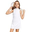 Perfashion Girls Tennis Dress 1/4 Zip Golf Outfit Built-in Bra &amp; Shorts Pickleball Athletic Dress Workout Pockets 4-13Y