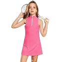 Perfashion Girls Tennis Dress 1/4 Zip Golf Outfit Built-in Bra &amp; Shorts Pickleball Athletic Dress Workout Pockets 4-13Y