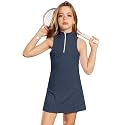 Perfashion Girls Tennis Dress 1/4 Zip Golf Outfit Built-in Bra &amp; Shorts Pickleball Athletic Dress Workout Pockets 4-13Y