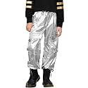 Perfashion Metallic Cargo Pants for Girls & Womens Hip Hop Dance Multi-Pocket Joggers High Waist Pants 6-15Y