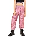 Perfashion Metallic Cargo Pants for Girls & Womens Hip Hop Dance Multi-Pocket Joggers High Waist Pants 6-15Y