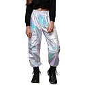 Perfashion Metallic Cargo Pants for Girls &amp; Womens Hip Hop Dance Multi-Pocket Joggers High Waist Pants 6-15Y