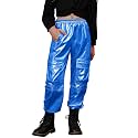 Perfashion Metallic Cargo Pants for Girls & Womens Hip Hop Dance Multi-Pocket Joggers High Waist Pants 6-15Y