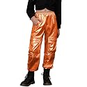 Perfashion Metallic Cargo Pants for Girls &amp; Womens Hip Hop Dance Multi-Pocket Joggers High Waist Pants 6-15Y