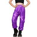 Perfashion Metallic Cargo Pants for Girls &amp; Womens Hip Hop Dance Multi-Pocket Joggers High Waist Pants 6-15Y