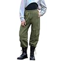Perfashion Metallic Cargo Pants for Girls &amp; Womens Hip Hop Dance Multi-Pocket Joggers High Waist Pants 6-15Y