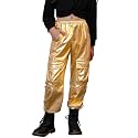 Perfashion Metallic Cargo Pants for Girls &amp; Womens Hip Hop Dance Multi-Pocket Joggers High Waist Pants 6-15Y