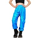 Perfashion Metallic Cargo Pants for Girls &amp; Womens Hip Hop Dance Multi-Pocket Joggers High Waist Pants 6-15Y