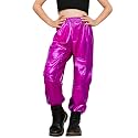 Perfashion Metallic Cargo Pants for Girls & Womens Hip Hop Dance Multi-Pocket Joggers High Waist Pants 6-15Y