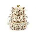 PERFECT Home & Kitchen Mini Enamel Casserole Set with Lid | Enameled StockPot & Biryani Pot | All Cooktops Compatible | Kitchen Gift Pack Set of Mini Casseroles for Cooking, Reheating, Serving and Storing(Set of 3), F