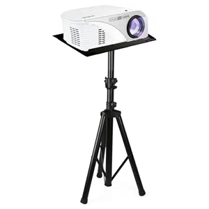 portable tripod floor stand for projector speaker amp laptop with anti-skid pad amp grip belt size 26 feet to 5 feet black