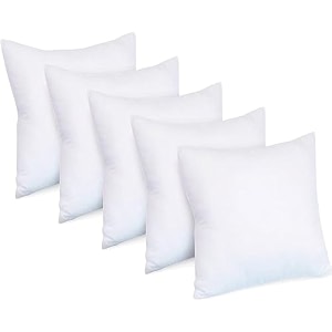 perfect sleeper 12x12 inch set of 5 plain white throw pillow insert - cozy and soft sofa microfiber fill cushion for stylish home decor - white