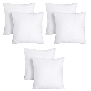 perfect sleeper 14x14 inch set of 6 plain white throw pillow insert - cozy and soft sofa microfiber fill cushion for stylish home decor - white