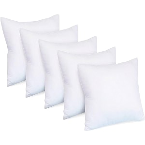 perfect sleeper 18x18 inch set of 5 plain white throw pillow insert - cozy and soft sofa microfiber fill cushion for stylish home decor - white