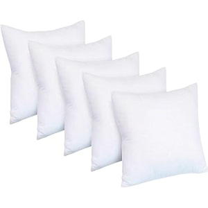 perfect sleeper 24x24 inch set of 5 plain white throw pillow insert - cozy and soft sofa microfiber fill cushion for stylish home decor - white