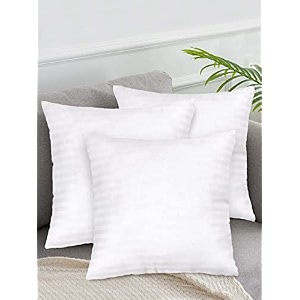 perfect sleeper square pillow 14x14 inches set of 3 soft polyester fibre hotel quality premium fibre soft and lightweight cushion filler white stripe