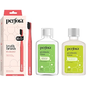 perfora electric toothbrush 2 modes aaa powered 90 days battery life  1 year warranty  for men women amp kids 001 - spicy coral brush-mouthwash combo pack of 3