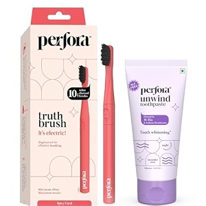 perfora electric toothbrush 2 modes aaa powered 90 days battery life1 year warrantyelectric brush electric toothbrush for men women amp kids 001-spicy coral brush-toothpaste combo pack of 2