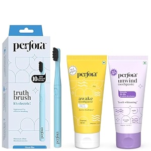 perfora electric toothbrush 2 modes aaa powered 90 days battery life  1 year warranty  electric brush electric toothbrush for men women amp kids 001 - ocean blue brush-toothpaste combo