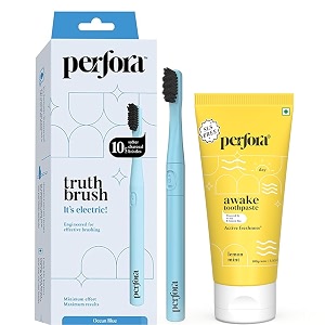 perfora electric toothbrush 2 modes aaa powered 90 days battery life1 year warrantyelectric toothbrush for men women amp kids 001-ocean blue brush-toothpaste combo 1 piece