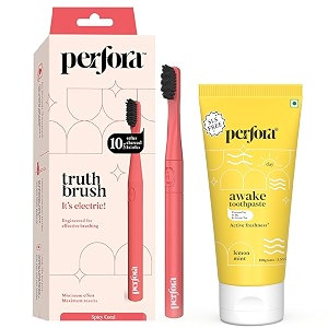 perfora electric toothbrush 2 modes aaa powered 90 days battery life1 year warrantyelectric brush electric toothbrush for men women amp kids 001-spicy coral brush-toothpaste combo 2 count