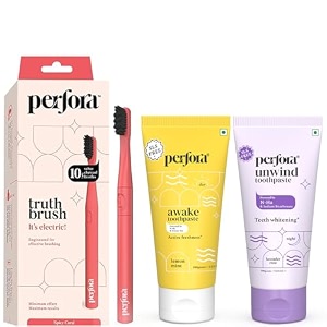 perfora electric toothbrush 2 modes aaa powered 90 days battery life1 year warrantyelectric brush electric toothbrush for men women amp kids 001-spicy coral brush-toothpaste combo 3 count