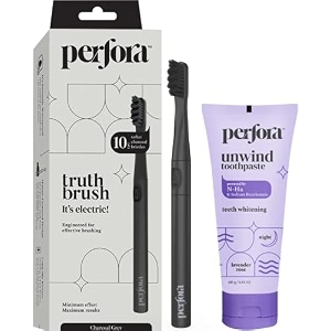 perfora electric toothbrush 2 modes aaa powered 90 days battery life  1 year warranty  electric brush electric toothbrush for men women amp kids 001 - charcoal grey brush-toothpaste combo