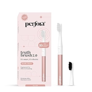 perfora electric toothbrush 2 modes aaa powered 24000 strokes 90 days battery life  1 year warranty  electric brush toothbrush for men women amp kids metallic range - rose gold 1 count