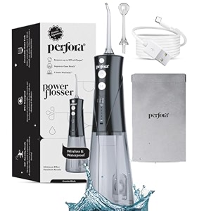 perfora power dental water flosser - 300ml  2 year warranty  8 water pressure settings amp 2 nozzles 1500mah battery  rechargeable dental floss for teeth oral care ipx7 waterproof black