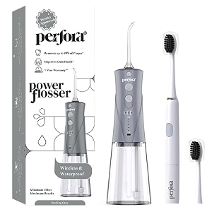 perfora power water dental flosser  1 year warranty  floss electric toothbrush dental flosser for teeth oral care 3 modes - electric brush 002 amp flosser combosterling grey amp moonstone white