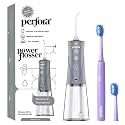 Perfora Power Water Dental Flosser | 1 Year Warranty | Floss, Electric Toothbrush, Dental Flosser For Teeth Oral Care, 3 Modes - Electric Brush 002 &amp; Flosser Combo|Sterling Grey &amp; Lilac Lavender