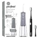 Perfora Power Water Dental Flosser | 1 Year Warranty | Floss, Electric Toothbrush, Dental Flosser For Teeth Oral Care, 3 Modes - Electric Brush 002 &amp; Flosser Combo | Sterling Grey &amp; Dark Night