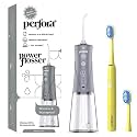 Perfora Power Water Dental Flosser | 1 Year Warranty | Floss, Electric Toothbrush, Dental Flosser For Teeth Oral Care, 3 Modes - Electric Brush 002 &amp; Flosser Combo|Sterling Grey &amp; Sunshine Yellow