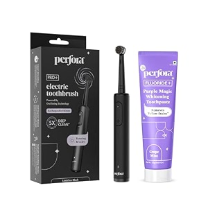 perfora pro oscillating electric tooth brush amp purple whitening toothpaste oral care combo  2 years warranty  rechargeable electric toothbrush for men amp women 8800 rpm 2 min auto timerlimitless black