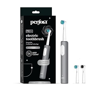perfora pro oscillating electric toothbrush amp brush head combo  2 years warranty  rechargeable electric toothbrush for men women amp kids tooth brush set 8800 rpm 1 mode 2 min auto timer limitless grey