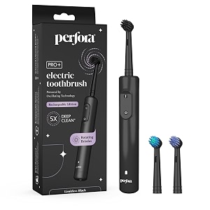 perfora pro oscillating electric toothbrush amp brush head combo  2 years warranty  rechargeable electric toothbrush for men women amp kids tooth brush set 8800 rpm 2 mode 2 min auto timer limitless black