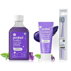 perfora purple teeth whitening set - mouthwash 200ml toothpaste 75g brush