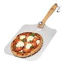 Perforated Pizza Peel - 16 x 14-inch Aluminum Spatula Paddle for Extra Large Pizzas. Foldable Wood Handle for Easy Storage, Pizza Oven Accessories. Premium Tool for Baking Homemade Pizza Pies.