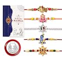 Periapt Rakhi Gift Set for Brother & Bhabhi – Traditional Rakhis with Silver Coin & Greeting Card - Combo for Raksha Bandhan