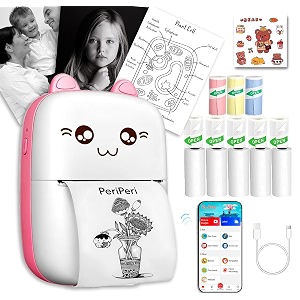 periperi c6 gift box combo mini thermal printer 1year warranty inkless bluetooth pocket printer with 6 paper amp sticker rolls compatible with ios android pink