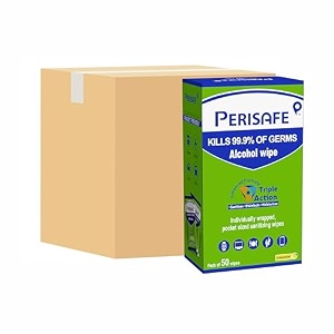 perisafe pocket sized sanitizing disinfectant wipes individually wrapped- pack of 50 wipes