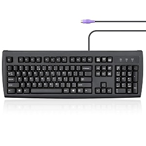 perixx periboard-107 ps2 wired keyboard  full-size us layout with curved keys  durable plug amp play classic keyboard for legacy pc systems  black 104 keys