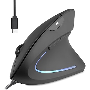 perixx perimice-513c wired vertical ergonomic usb-c mouse for right hand 6 buttons thumb backforward adjustable 10001600 dpi optical sensor rubber-coated grip 18m59ft cable black