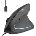 Perixx PERIMICE-513C Wired Vertical Ergonomic USB-C Mouse for Right Hand, 6 Buttons (Thumb Back/Forward), Adjustable 1000/1600 DPI Optical Sensor, Rubber-Coated Grip, 1.8m/5.9ft Cable, Black